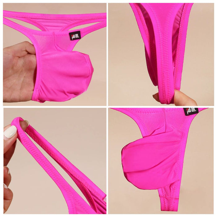 JEWYEE AY 786 - 4-Pack Men’s Satin Ice Silk Thongs - Ultra-Thin, Cooling, Breathable with Extended Contour Pouch
