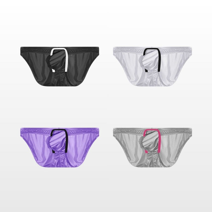 4-pack Men’s Low-Rise Satin Ice Silk Briefs with Enhanced Pouch - JEWYEE AY727