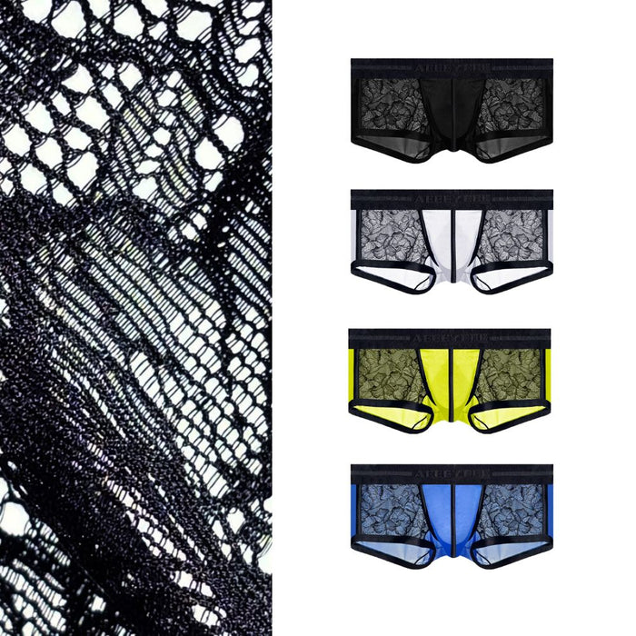 JEWYEE AY 782- 4-Pack  Men's Ultra-Thin Ice Silk & Stretch Lace Boxers with Comfort Crotch