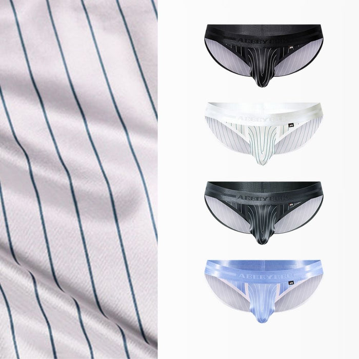 JEWYEE AY 795 - 4-Pack Men’s Satin Ice Silk Striped Briefs - Cooling, Breathable with Extended Contour Pouch