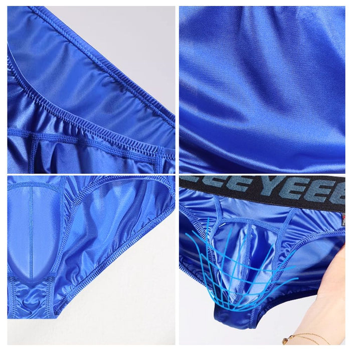 4-Pack Men's Satin-Finish Ice Silk Low-Rise Briefs with U-Pouch - JEWYEE  AY 711