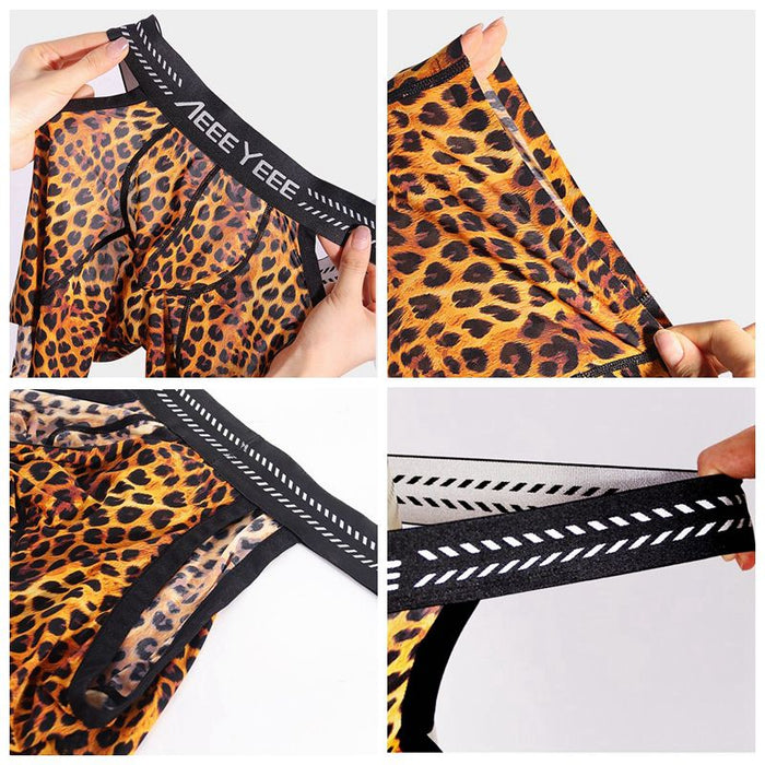 4-Pack Men’s Animal Print Ice Silk Boxer Briefs with Side Cutouts – JEWYEE 717