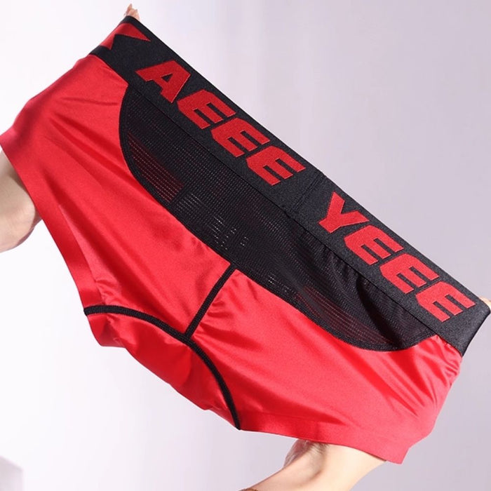 3-Pack Men's Low-Rise Satin Ice Silk Trunks - Mesh Pouch and Back Panel - JEWYEE 743