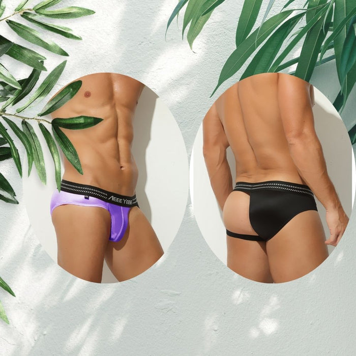 4-Pack Men’s Satin Ice Silk Low-Rise Hybrid Brief Thong - JEWYEE AY 714