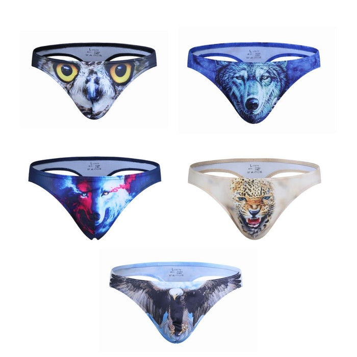 Men's Animal Printed 3D Pouch  Thongs (5-Pack) JEWYEE 1924