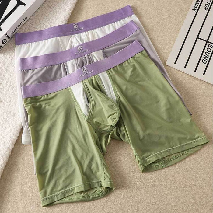 JEWYEE 034DPJ - 3-Pack Men’s Dual Pouch Long Boxer Briefs – Breathable Ice Silk, Ultra-Thin Comfort