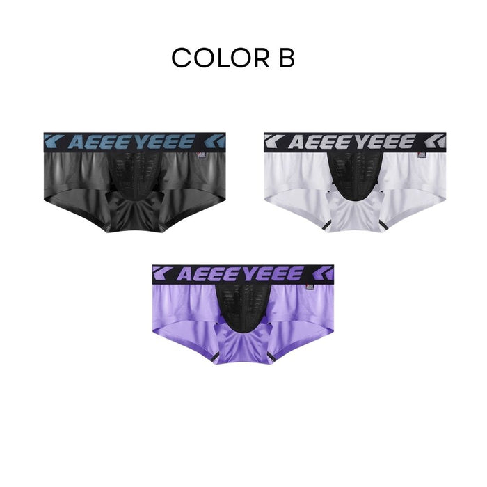 3-Pack Men's Low-Rise Satin Ice Silk Trunks - Mesh Pouch and Back Panel - JEWYEE 743