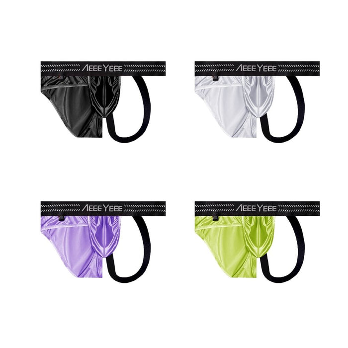 4-Pack Men’s Satin Ice Silk Low-Rise Hybrid Brief Thong - JEWYEE AY 714