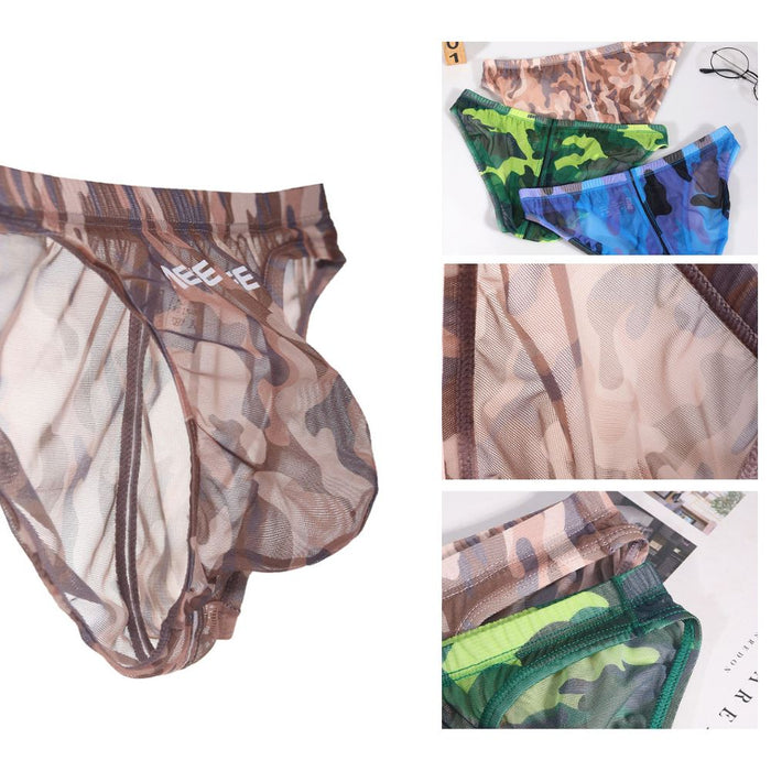 JEWYEE AY 617 / 618  - Men's Camo Sheer Mesh Bodysuit Set: Adjustable Strap Singlet & Detachable Briefs