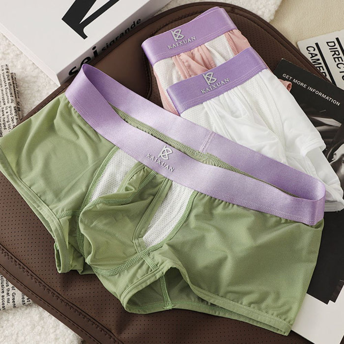 4-Pack Men's Dual Pouch Mesh Ice Silk Trunks with Fly - JEWYEE 034PJ