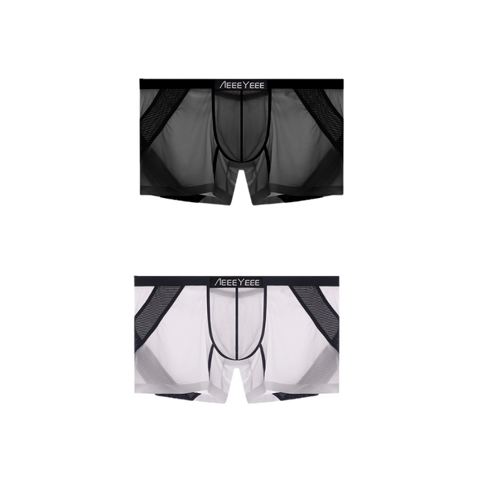 2-Pack Men’s Ultra-Sheer Ice Silk Boxer Briefs with Mesh Panel & Back Cutout - JEWYEE 716