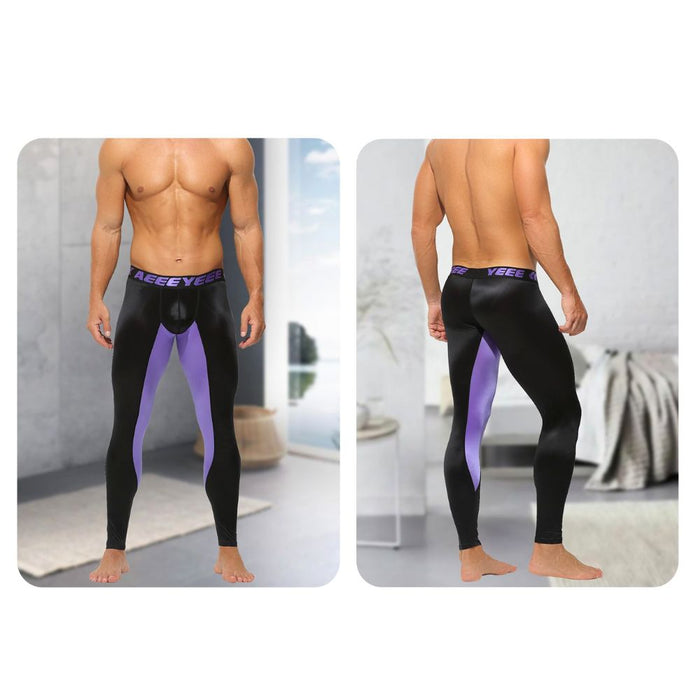 Men’s Two-Tone Satin Low-Rise 3D Pouch Compression Leggings - JEWYEE AY 737