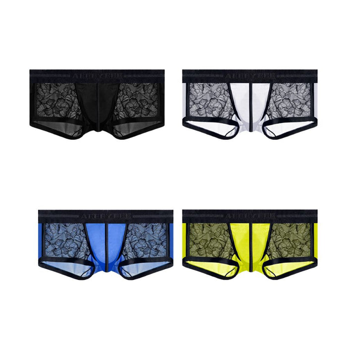 JEWYEE AY 782- 4-Pack  Men's Ultra-Thin Ice Silk & Stretch Lace Boxers with Comfort Crotch