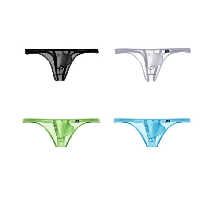 4-Pack Men's See-through Ice Silk Thongs Up to Size XXL - JEWYEE AY 855