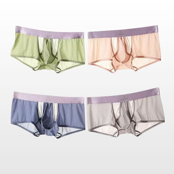 4-Pack Men's Dual Pouch Mesh Ice Silk Trunks with Fly - JEWYEE 034PJ
