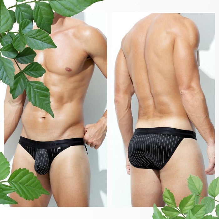 JEWYEE AY 795 - 4-Pack Men’s Satin Ice Silk Striped Briefs - Cooling, Breathable with Extended Contour Pouch