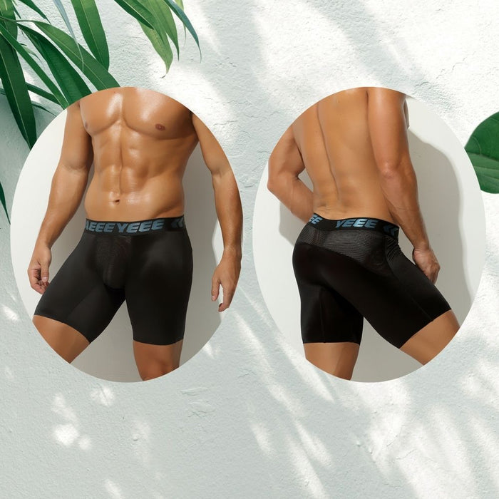 3-Pack Men's Ultra-Thin Satin Ice Silk Performance Long Boxer Briefs - JEWYEE AY 704