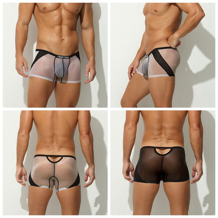 2-Pack Men’s Ultra-Sheer Ice Silk Boxer Briefs with Mesh Panel & Back Cutout - JEWYEE 716
