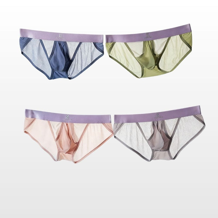 4-Pack Men's Dual Pouch Mesh Ice Silk Briefs with Fly - JEWYEE 034GC