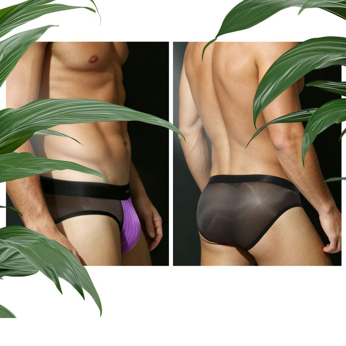 JEWYEE AY 781 - 4-Pack Men's Ultra-Thin Sheer Mesh Briefs with Elastic Striped Comfort Crotch