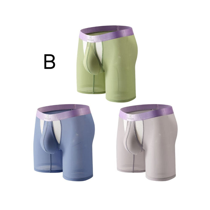 JEWYEE 034DPJ - 3-Pack Men’s Dual Pouch Long Boxer Briefs – Breathable Ice Silk, Ultra-Thin Comfort