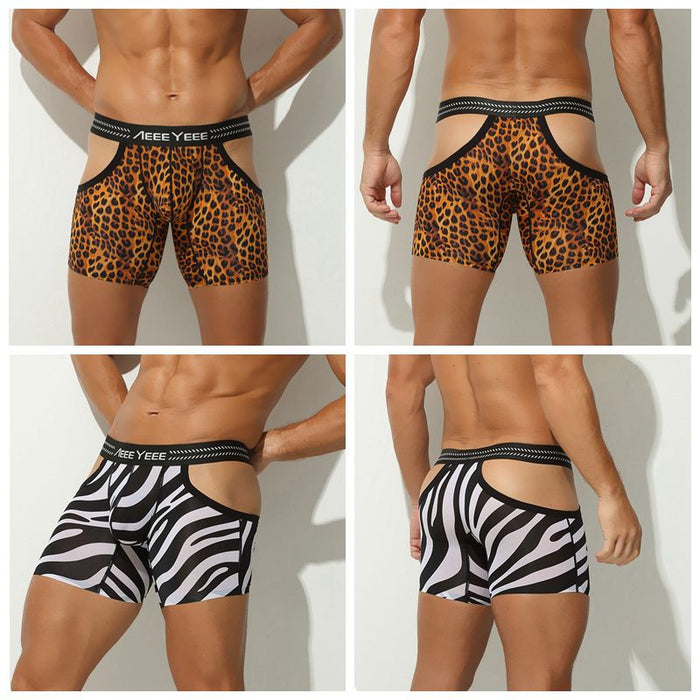 4-Pack Men’s Animal Print Ice Silk Boxer Briefs with Side Cutouts – JEWYEE 717