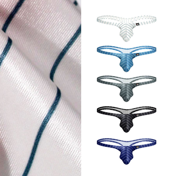 JEWYEE AY 729 - 5-Pack Men’s Satin Ice Silk Striple Thongs - Cooling, Breathable with Extended Contour Pouch