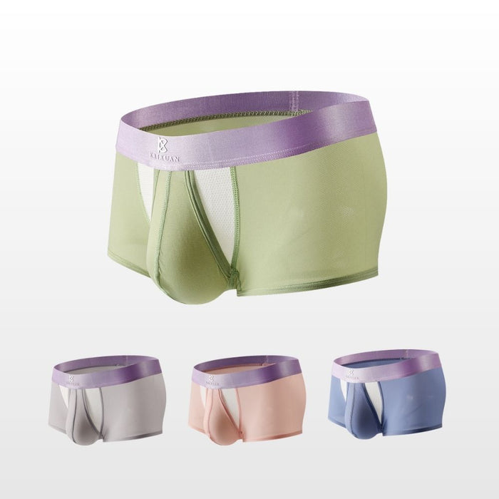 4-Pack Men's Dual Pouch Mesh Ice Silk Trunks with Fly - JEWYEE 034PJ