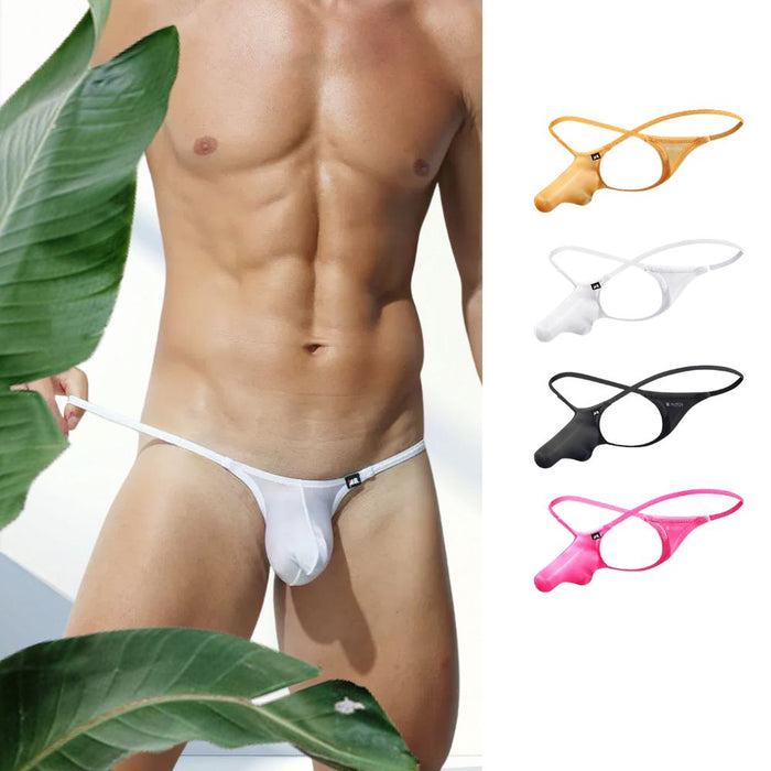 JEWYEE AY 615 - 4-Pack Elephant's Trunk Satin Ice Silk Thongs for Men - Ultra-Thin, Cooling with Extended Contour Pouch