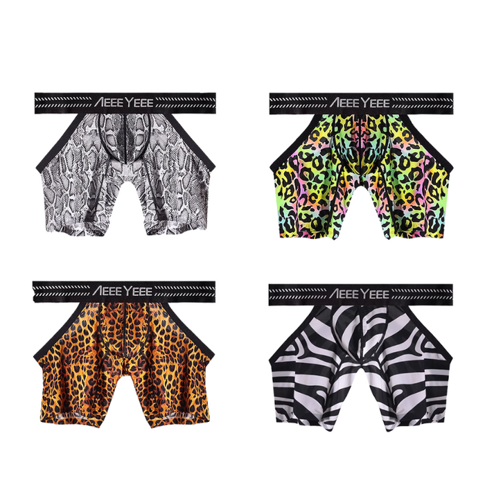 4-Pack Men’s Animal Print Ice Silk Boxer Briefs with Side Cutouts – JEWYEE 717