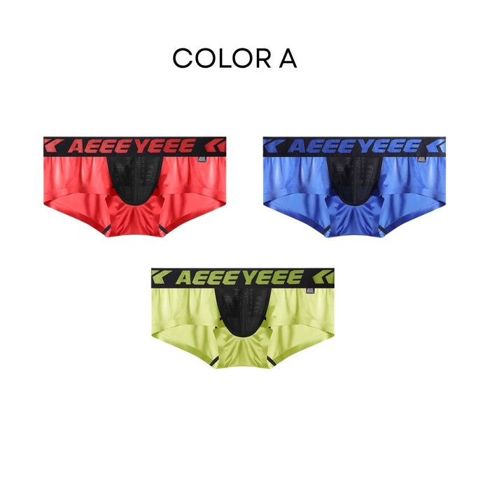 3-Pack Men's Low-Rise Satin Ice Silk Trunks - Mesh Pouch and Back Panel - JEWYEE 743