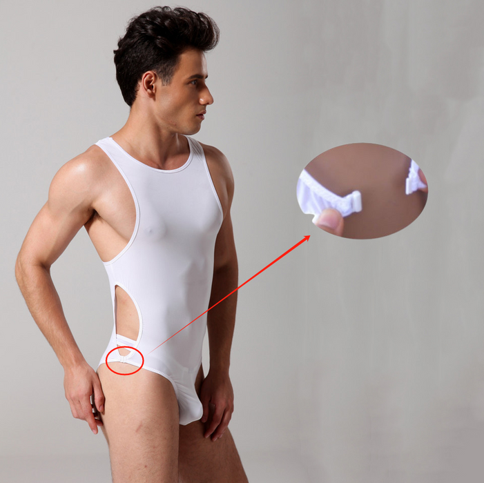 Men's Ultra Thin Ice Silk Cut Out Bodysuits - JEWYEE E664