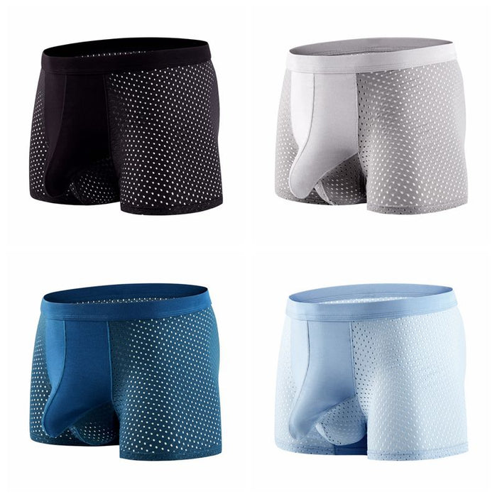 Men's Dual-Pouch Ice Silk Mesh Trunks (4-Pack)- JEWYEE F021