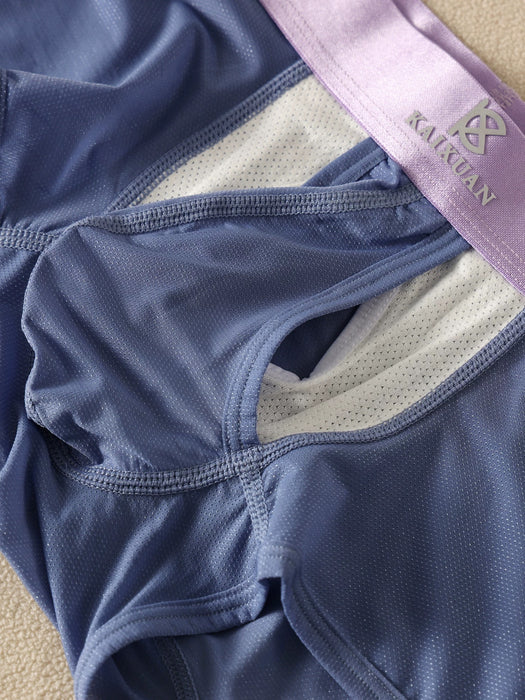 4-Pack Men's Dual Pouch Mesh Ice Silk Trunks with Fly - JEWYEE 034PJ