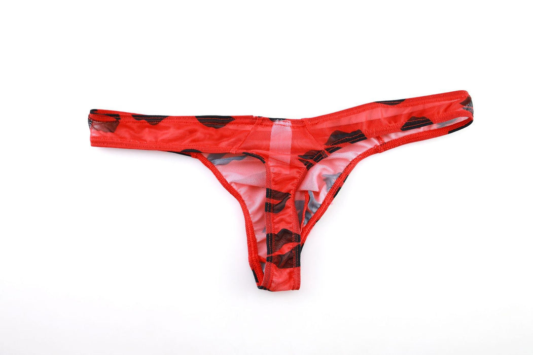 FINAL SALE -  (6-Pack ) Sexy Lips Printed See-Through Thongs for Men JEWYEE 21XK-25