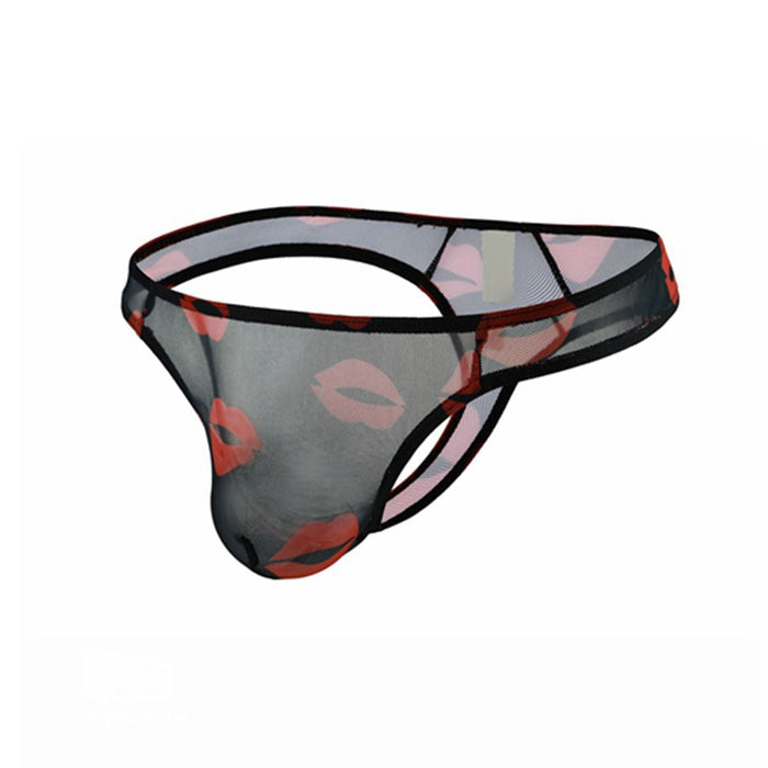 FINAL SALE -  (6-Pack ) Sexy Lips Printed See-Through Thongs for Men JEWYEE 21XK-25