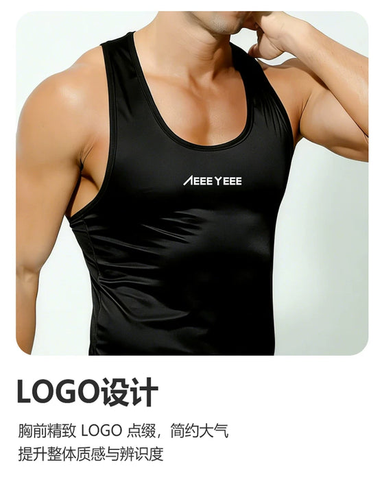 JEWYEE AY 777- Men's Ultra Thin Satin Ice Silk Racerback Tank Top