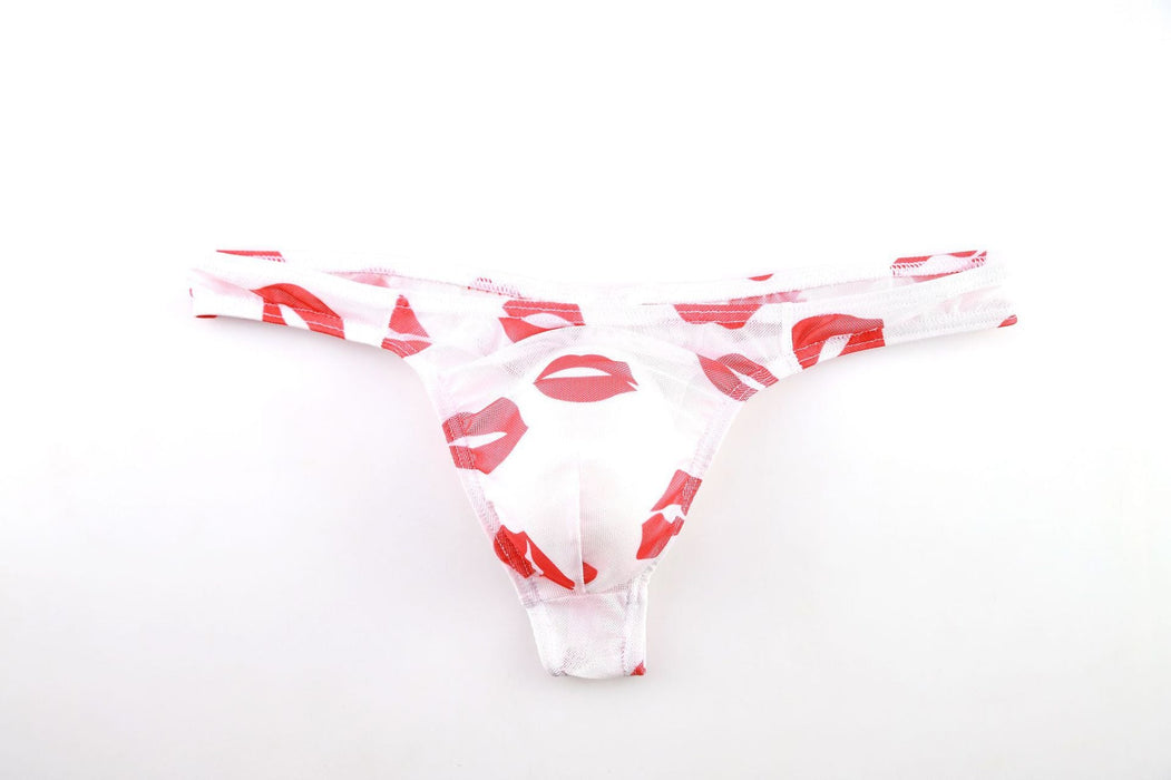 FINAL SALE -  (6-Pack ) Sexy Lips Printed See-Through Thongs for Men JEWYEE 21XK-25