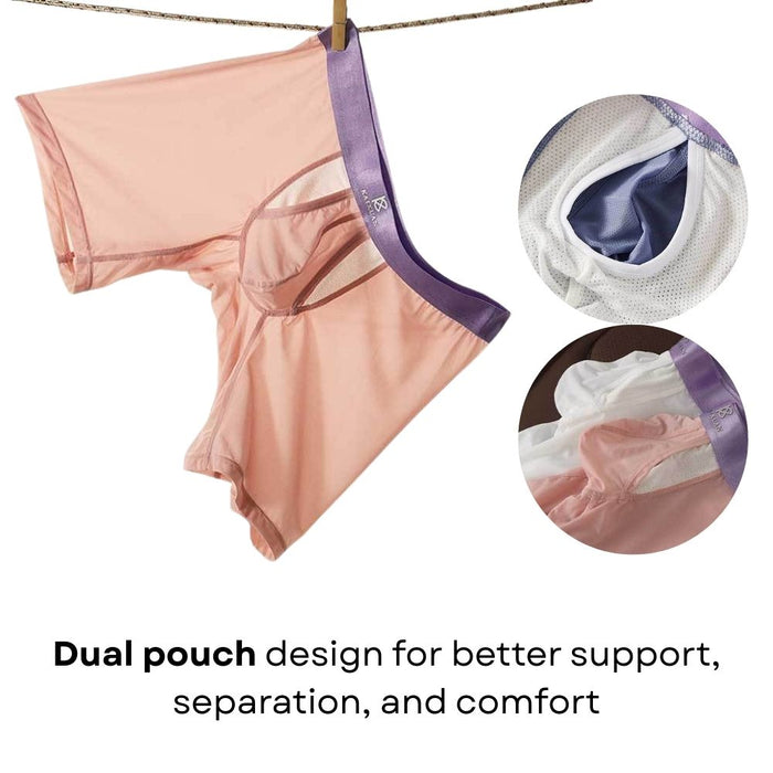 JEWYEE 034DPJ - 3-Pack Men’s Dual Pouch Long Boxer Briefs – Breathable Ice Silk, Ultra-Thin Comfort