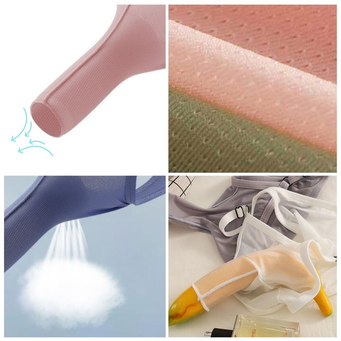 JEWYEE CL030DK - 4-PACK Men’s Dual Pouch Briefs – Front Open, Breathable Mesh Ice Silk