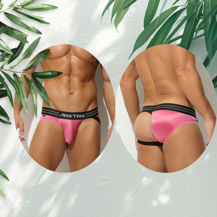 4-Pack Men’s Satin Ice Silk Low-Rise Hybrid Brief Thong - JEWYEE AY 714