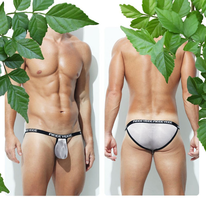 JEWYEE AY 2012 Men’s Sheer Jacquard Ice Silk Briefs – Ultra-Thin, Breathable, High-Cut & Quick-Dry with Extended Contour Pouch