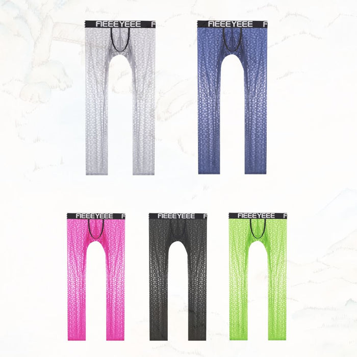 Men’s See-through Jacquard Ice Silk Low-Rise 3D Pouch Compression Leggings - JEWYEE AY 2009