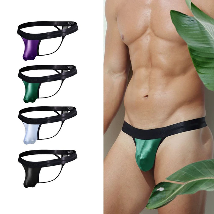 JEWYEE AY 783 - 4-Pack Men's Liquid Satin Ultra Thin Ice Silk 3D Pouch Thongs