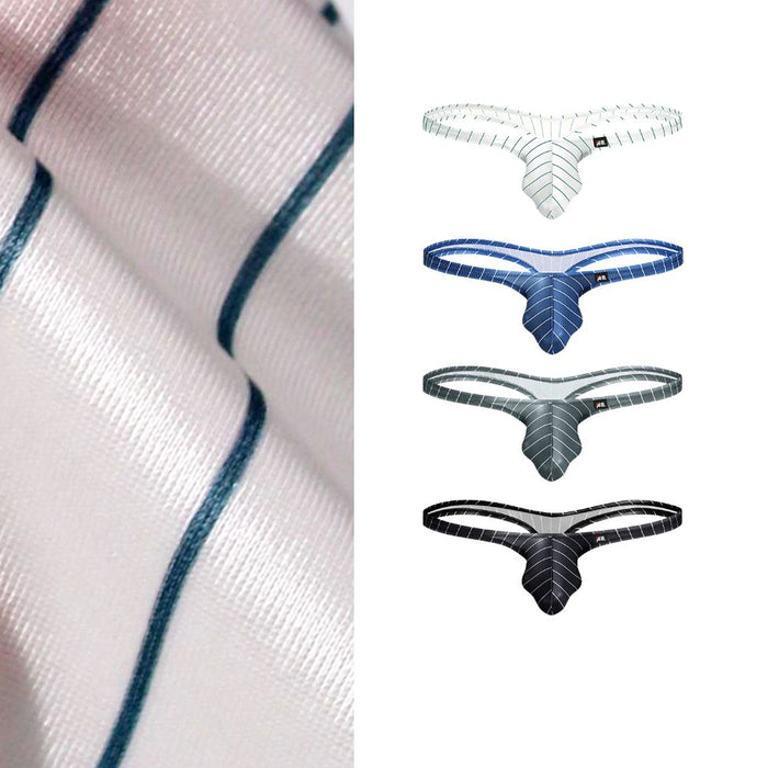 JEWYEE AY 724 - 4-Pack Men’s Satin Ice Silk Striped Thongs - Cooling, Breathable with Extended Contour Pouch