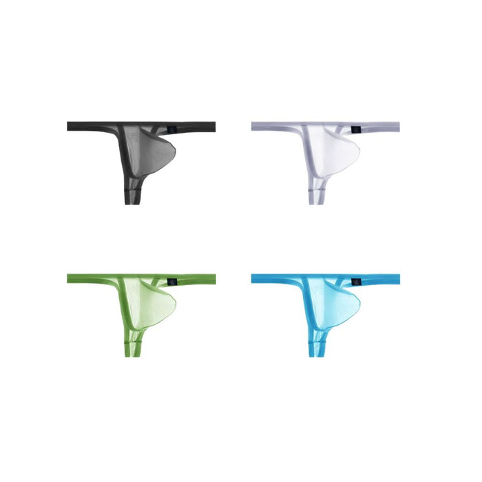4-Pack Men's See-through Ice Silk Thongs Up to Size XXL - JEWYEE AY 855