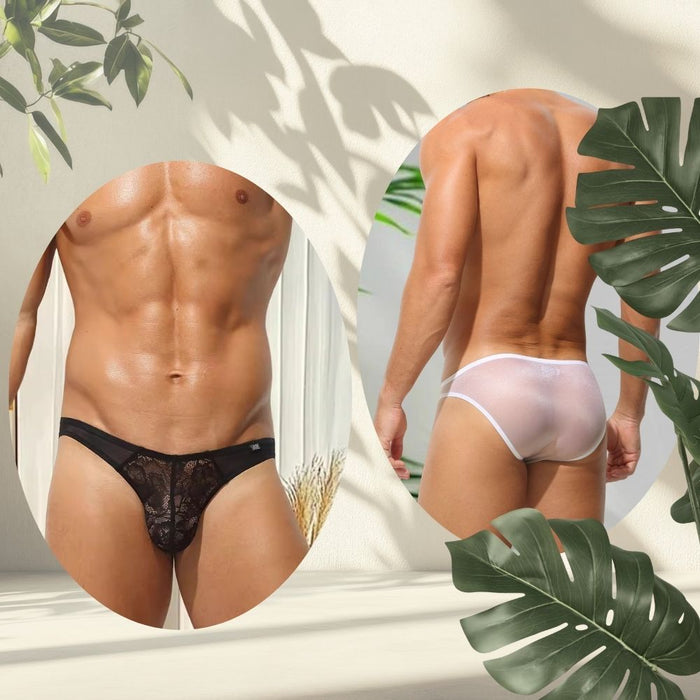 4-Pack Men’s Ultra-Thin Ice Silk Briefs with Lace Support – Sheer, Breathable, Low-Rise - JEWYEE AY 741