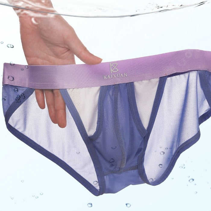 4-Pack Men's Dual Pouch Mesh Ice Silk Briefs with Fly - JEWYEE 034GC