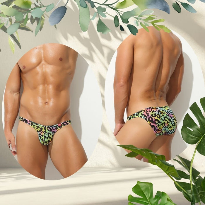 4-Pack Men’s Ultra-Thin Ice Silk Briefs – Wild Forest Animal Print & Large Pouch Design - JEWYEE AY 710