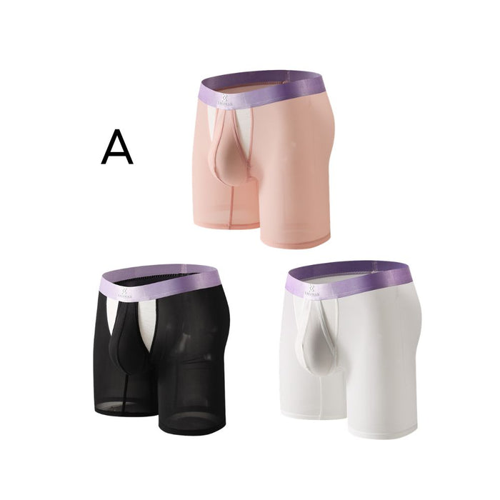JEWYEE 034DPJ - 3-Pack Men’s Dual Pouch Long Boxer Briefs – Breathable Ice Silk, Ultra-Thin Comfort
